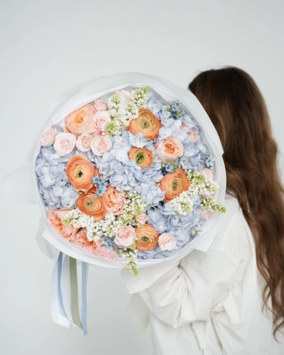Powder Blue Peach Bouquet Medium